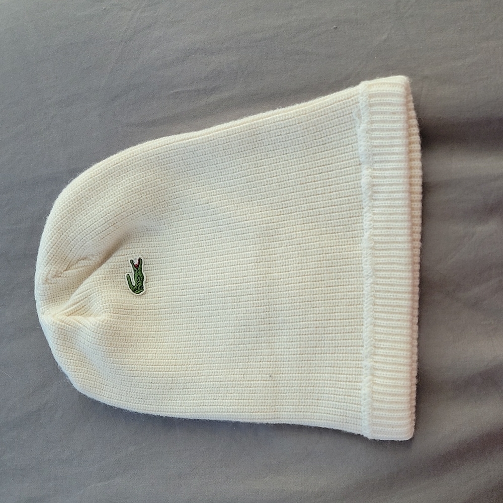 Lacoste white beanie